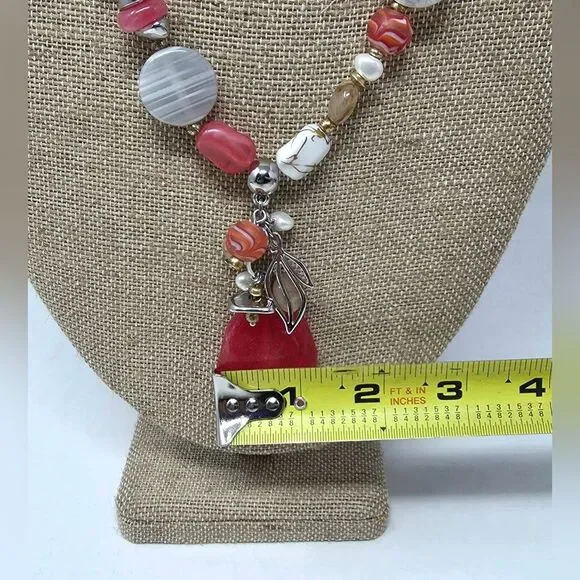Chico's Chic Gemstone Statement Necklace Silver Tone Pink Adjustable NWOT - Picture 9 of 10